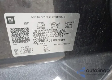 2018 Chevrolet Tahoe Premier from USA, damaged, VIN 1GNSKCKC2JR220398